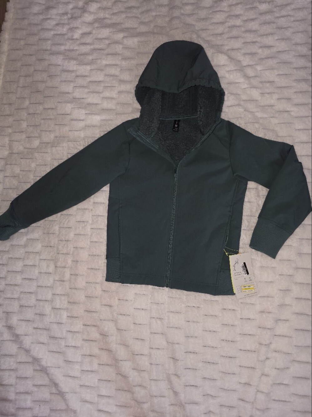 Kids Dark Green Zip-Up Sherpa-Lined Jacket